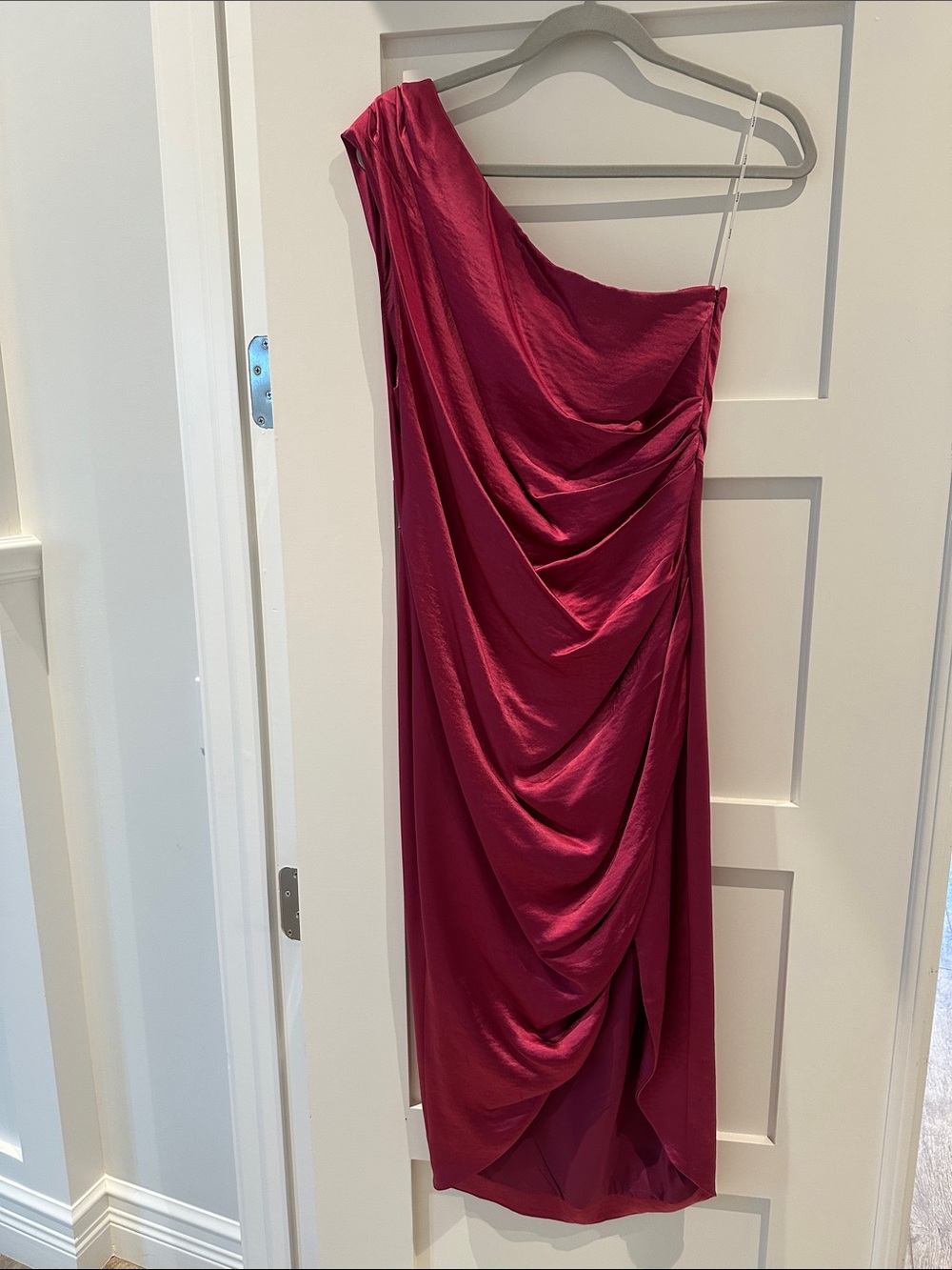 Elliatt One-Shoulder Draped Midi Dress in Fuchsia